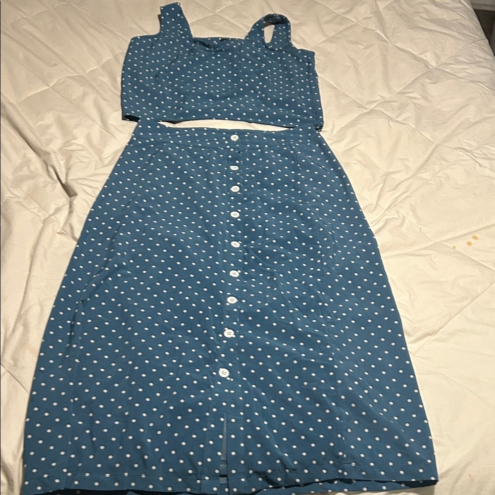 Elegant Teal Polka Dot Midi Skirt - Picture 4 of 5